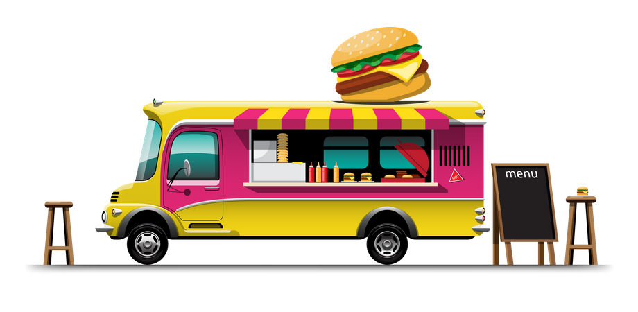 Food van with Burger  Illustration