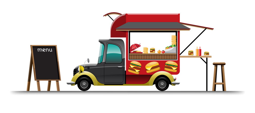 Food van with Hamburger Illustration
