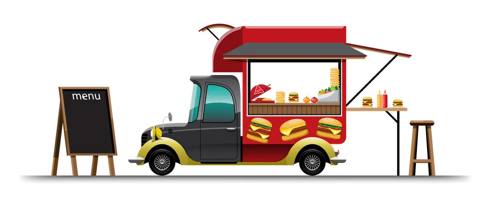 Food van with Hamburger Illustration