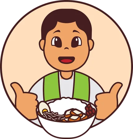 お粥を持っている食べ物屋の販売員  イラスト