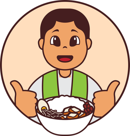 Food Vendor Seller Holding Porridge  Illustration