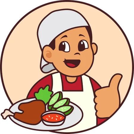 Food Vendor Seller Holding Roasted Chicken  Illustration