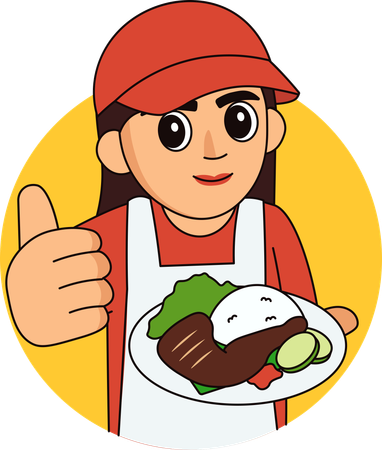 Food Vendor Seller holding Roasted Chicken  Illustration