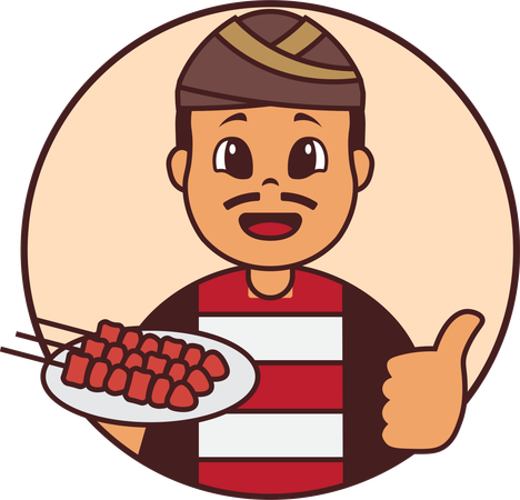 Food Vendor Seller Holding Satay  Illustration