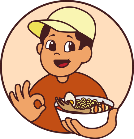 Food Vendor Seller Holding Seblak  Illustration