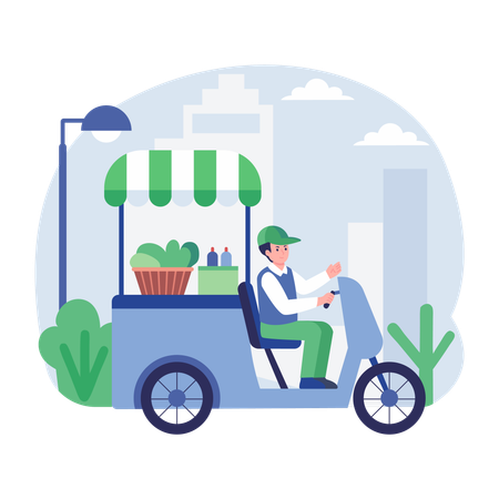 Food vendor selling food on cart  Illustration