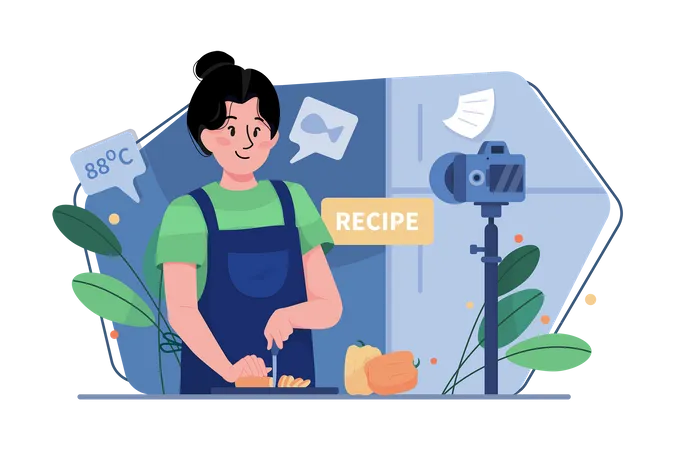 Vlogger de culinária fazendo vlog de culinária  Ilustração
