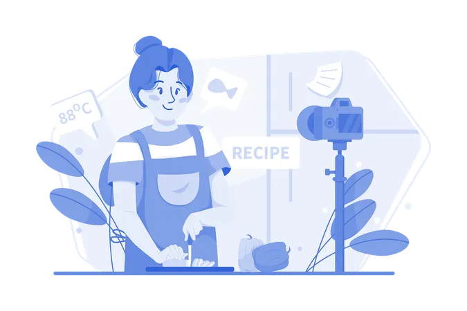 Food Vlogger Making Cooking Vlog  Illustration