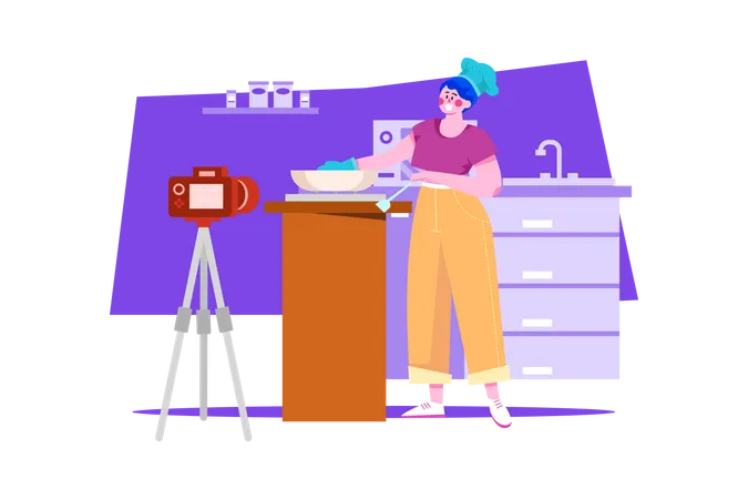 Food vlogger making cooking vlog  Illustration