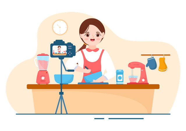 Food vlogger making cooking vlog  Illustration