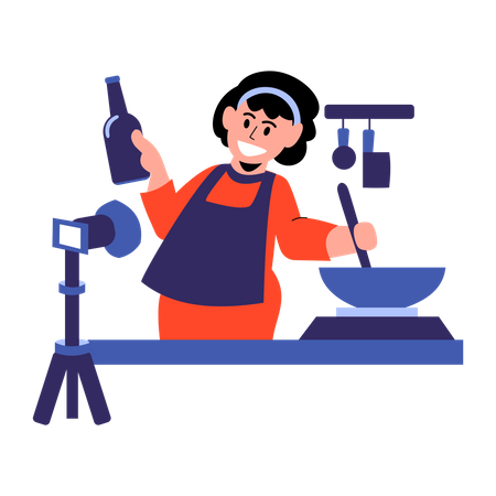 Food vlogger making cooking vlog  Illustration