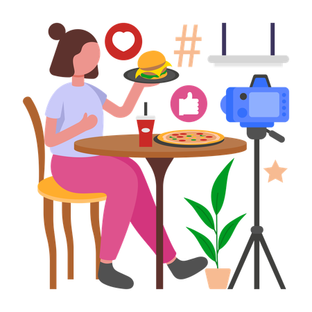Food Vlogger making food video  Illustration