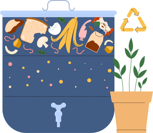 Food waste and leftovers biodegradation  イラスト