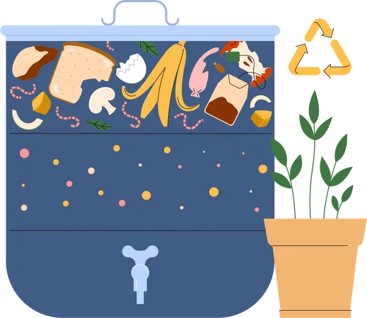 Food waste and leftovers biodegradation  イラスト
