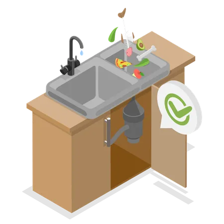 3 D Isometric Flat Vector Conceptual Illustration Of Food Waste Disposer Recycling Organic Garbage Illustration