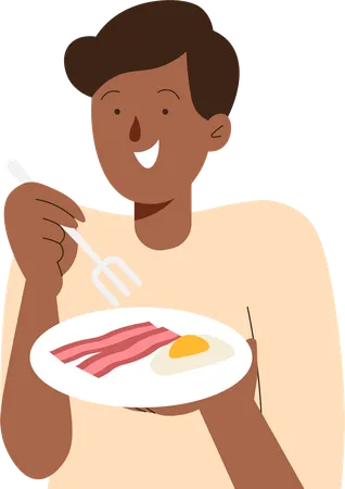 Foodie People eating bacon and egg  Illustration