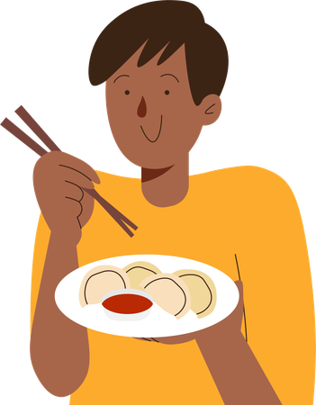 Foodie People eating dumplings  Illustration