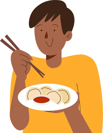 Foodie People eating dumplings  Illustration