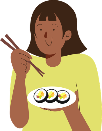 Foodie People eating Kimbab  Illustration