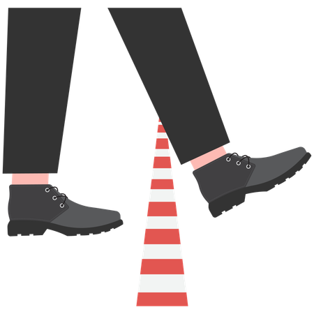 Foot of businessman crosses cordon restricted area to lift restriction  Illustration