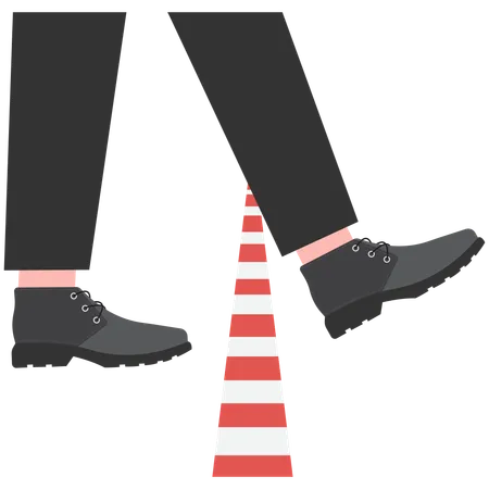 Foot of businessman crosses cordon restricted area to lift restriction  Illustration