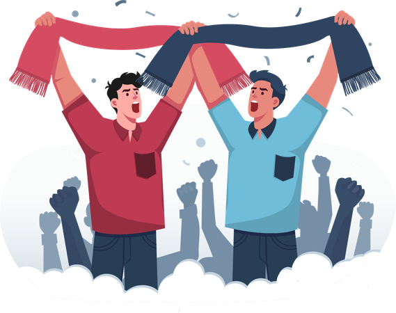 Football fans cheering excitedly  Illustration