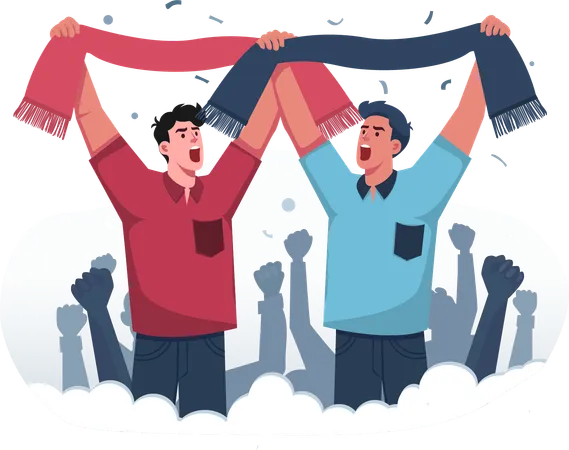 Football fans cheering excitedly  Illustration