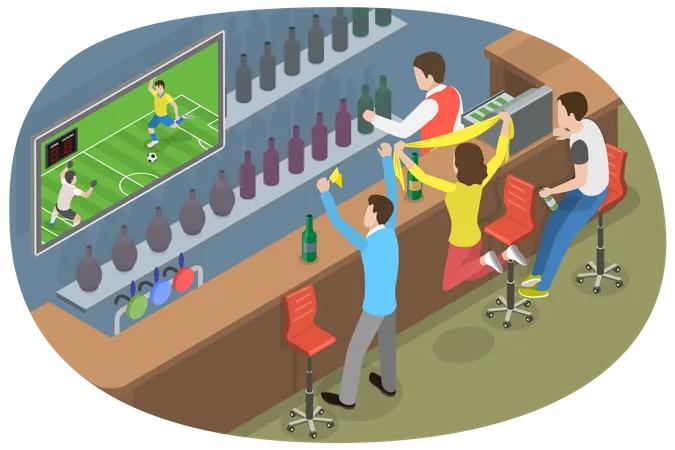 Football Fans in a Pub  Illustration