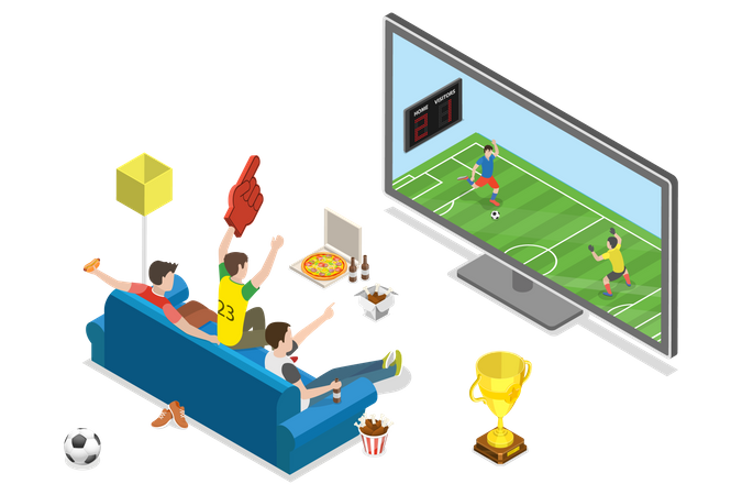 Football Fans Watch Game Match on TV Illustration