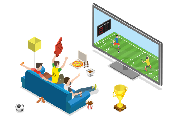 Football Fans Watch Game Match on TV  Illustration