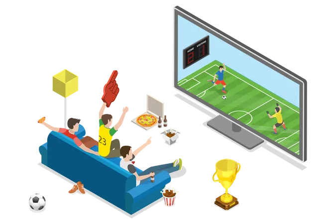 Football Fans Watch Game Match on TV  Illustration