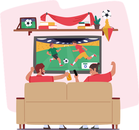 Football fans watching match  Illustration