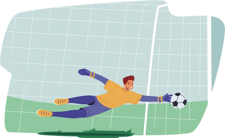 Football goalkeeper catch ball in soccer match Illustration