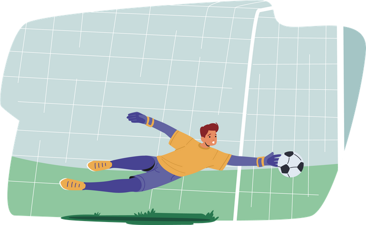 Football goalkeeper catch ball in soccer match  Illustration