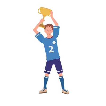 Football Player Celebrating Victory With Trophy Winning Moment In Football Championship Illustration
