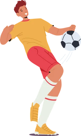 Young Football Player Hit Ball With Knee Sportsman Character In Team Uniform Training Playing At Soccer Competition Tournament Sport Life Man In Game Motion Cartoon People Vector Illustration Illustration