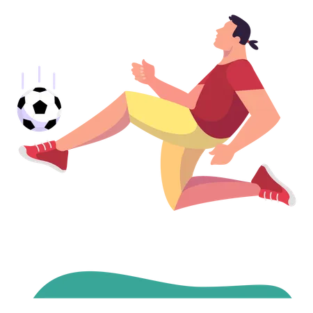 Football Player Kicking Ball Man Playing Football In The Park Male Character Play Active Game With Ball Summertime Activity Healthy Lifestyle Concept Isolated Vector Illustration In Cartoon Style イラスト