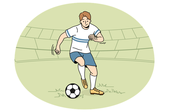 フィールドでサッカーをするサッカー選手  イラスト