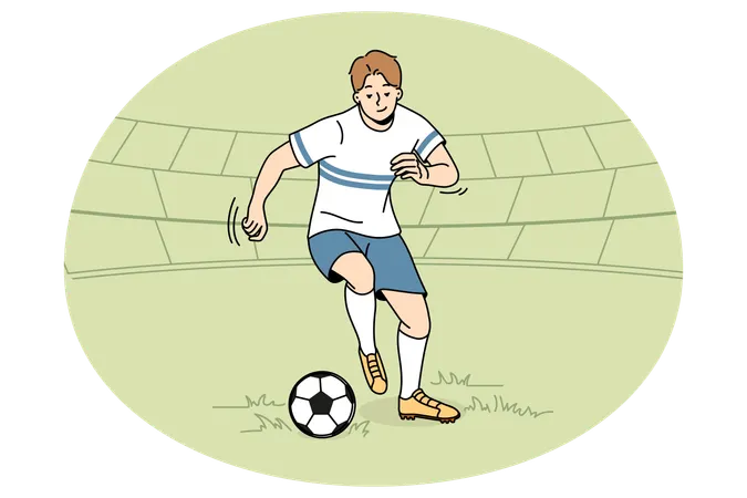フィールドでサッカーをするサッカー選手  イラスト