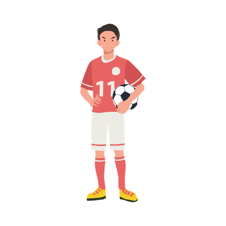 Football player standing with football  Illustration