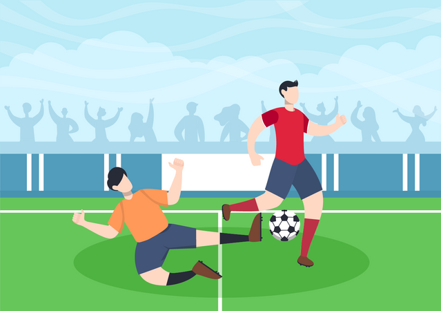 Football Player tackling other player in match  Illustration