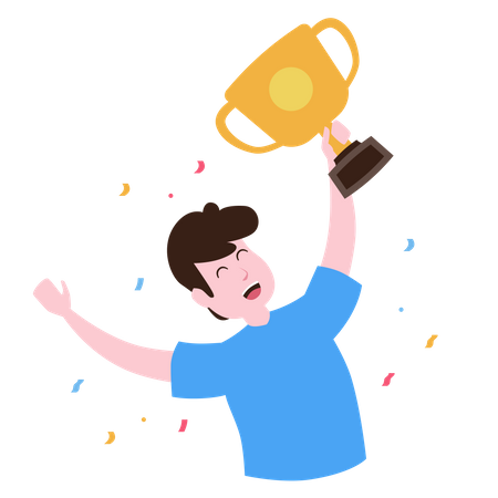 Football Player win the cup with trophy Illustration