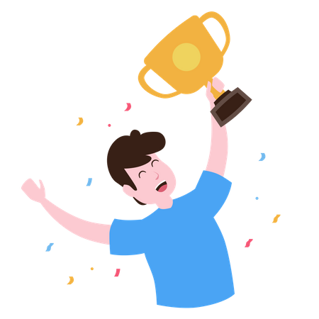 Football Player win the cup with trophy  Illustration