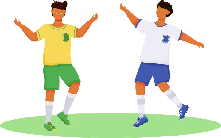 Latino Boys In Sportswear Flat Color Vector Faceless Characters Football Fans Athletes Standing Teenager National Holiday Sportsmen Brazil Carnival Isolated Cartoon Illustration For Web Graphic Design And Animation Illustration