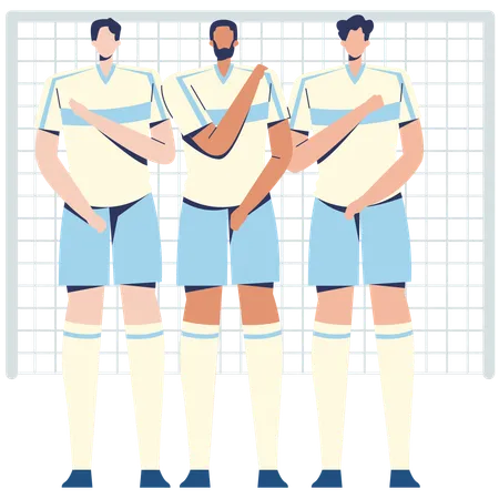 サッカー選手がゴールを守るために壁ディフェンスをブロックする  イラスト