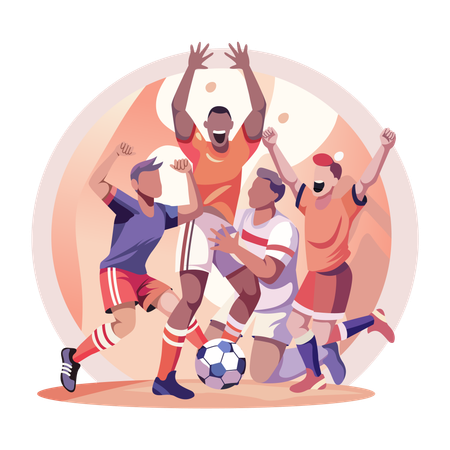 Football Players celebrating together  Illustration