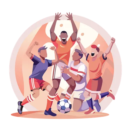 Football Players celebrating together  Illustration