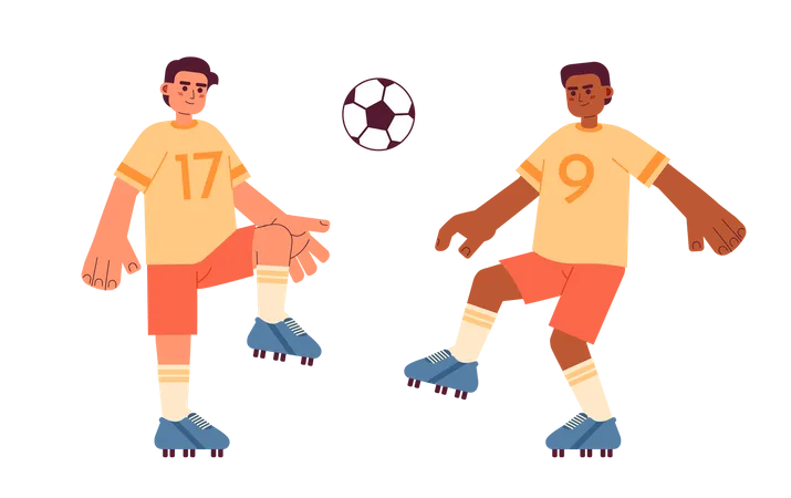Football Players Kicking Ball Flat Concept Vector Spot Illustration Football Team Sport Game 2 D Cartoon Characters On White For Web UI Design Championship Isolated Editable Creative Hero Image Illustration