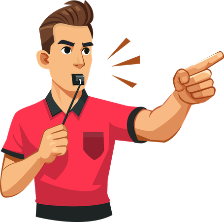 Football referee blowing whistle and pointing  Illustration