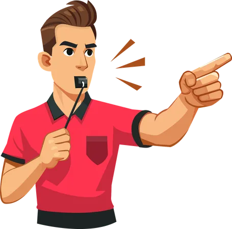 Football referee blowing whistle and pointing  Illustration